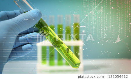 Plant in test tube bio laboratory. Biology, science, biotechnology concept. 122054412