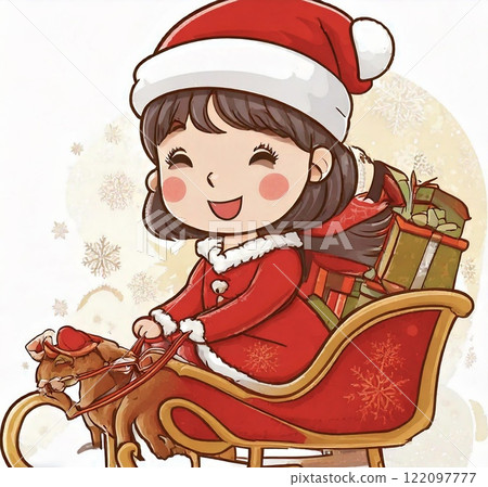 Female Santa riding a reindeer at Christmas 122097777