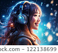 A woman listening to music 122138699