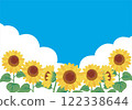 Sunflower and blue sky landscape Sunflower Sunflower Hand-drawn Frame Template Background Simple Illustration material 122338644