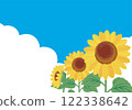 Sunflower, blue sky, landscape, sunflower, sunflower, hand-drawn, frame, template, background, simple, illustration material 122338642