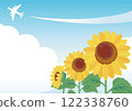 Summer sunflower airplane blue sky sunflower sunflower hand-drawn frame template background illustration material 122338760