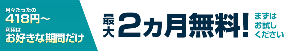 月々たったの418円から。最大2か月無料の月額サービスの詳細はこちら。まずはお試しください。