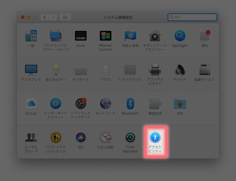 システム環境設定のアクセシビリティ