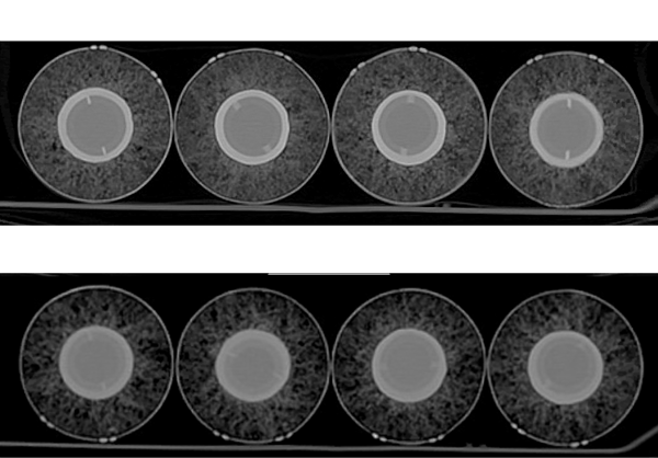 CT scans of four baseballs from 2014 -- 2015 and four from 2016 -- 2017