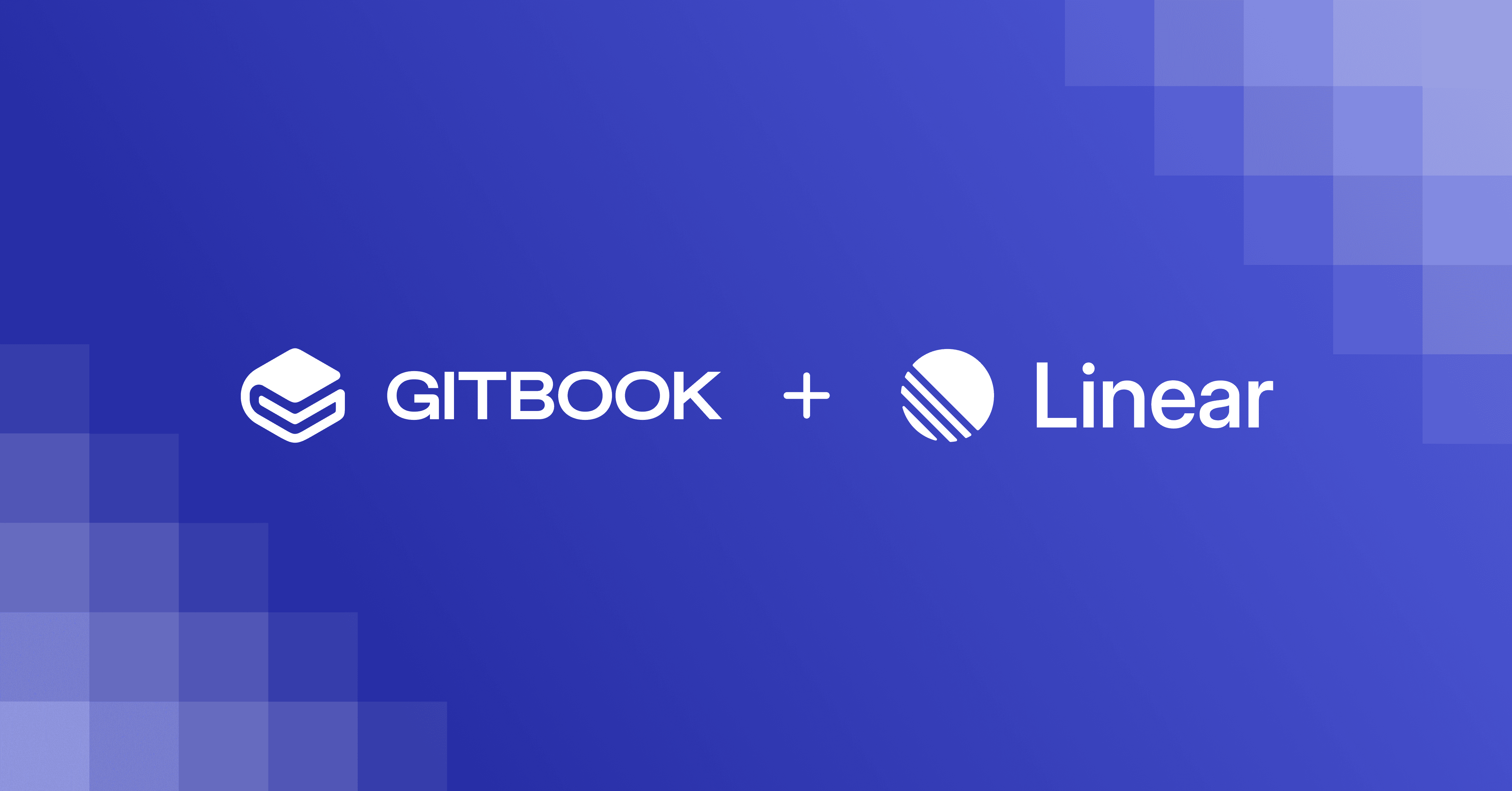 An illustration showing the GitBook and Linear logos on a blue background