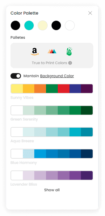 Merch Designer - Colors Menu