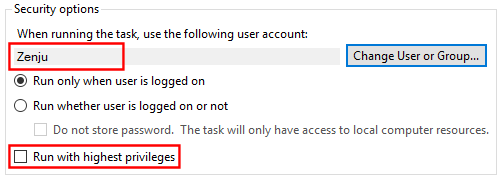 Task Scheduler security settings