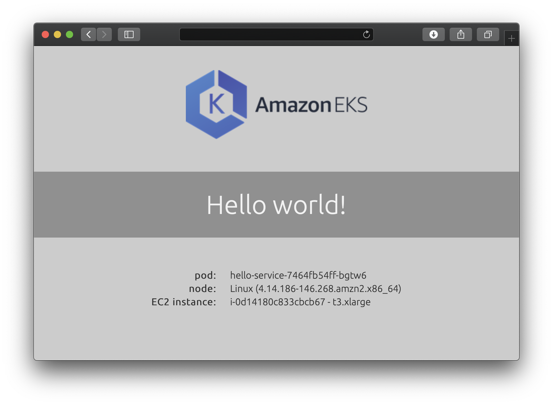 Hello world! from the hello-kubernetes image