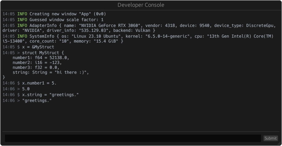 Image of the developer console