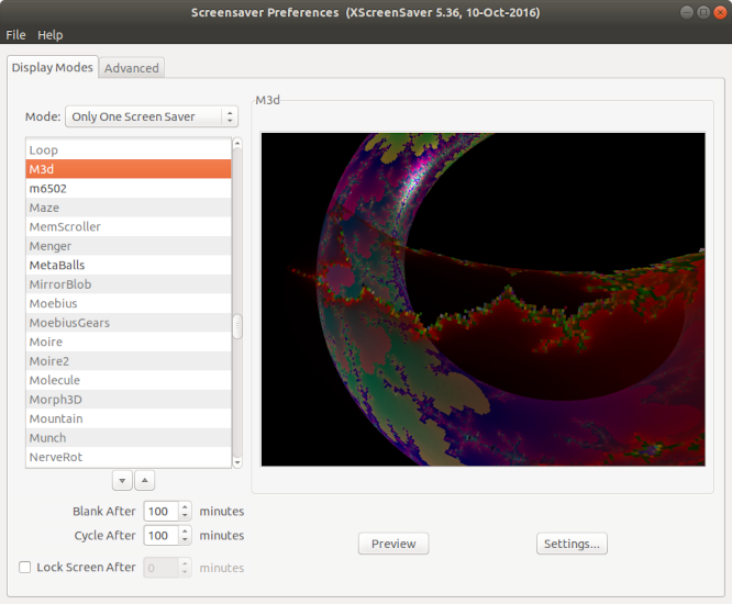 Xscreensaver preview screen