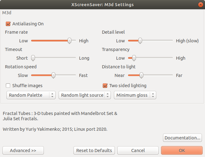 M3D settings screen within xscreensaver