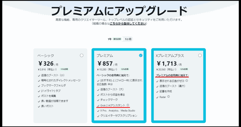 GrokはXプレミアム以上のサブスクライバーが利用可能