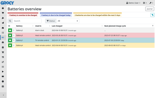Grocy batteries overview
