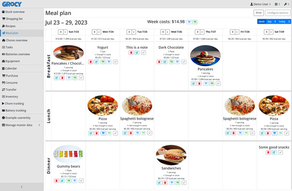 Grocy meal planning