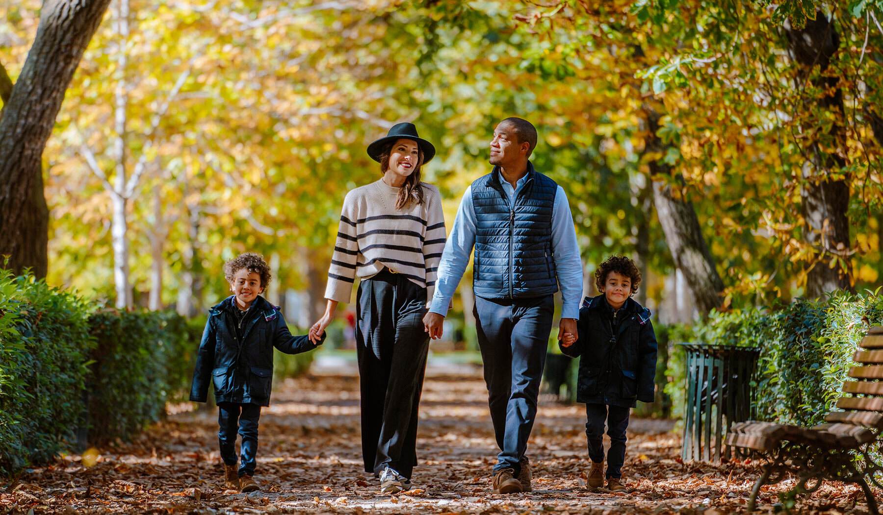 Family walking in a park