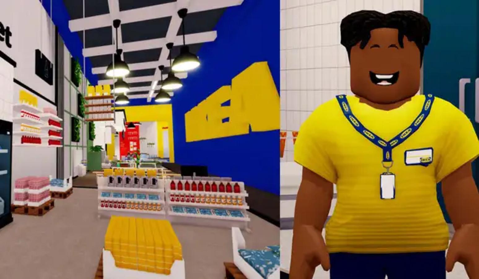 IKEA Roblox illustrations depicting the brand's virtual store.