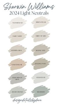 Add the perfect subtle touch of neutral elegance to your home aesthetic with these 2024 Sherwin Williams Light Neutral Paint Trends. Snowbound | Heron Plume | Egret White | Drift of Mist | Modern Gray | Skyline Steel | Sand Dollar | Jogging Path | Light French Gray | Fleur de Sel | Silver Strand | Silvermist