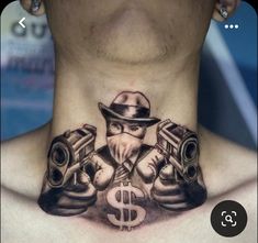 Money Chest Tattoo, Behind Neck Tattoo Men, Neck And Throat Tattoos Men, 12 Mola, Hals Tattoo Mann, Shen Long Tattoo, Stammestattoo Designs, Button Tattoo, Tato Dada