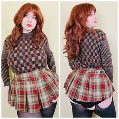 "Y2K realness! Absolutely love this fun little micro mini skirt. I believe it's meant to be worn a little lower on the hips, but it fit me nicely as shown in photo and will be mini mini no matter what. Zipper closure. Brown and red plaid print.  Condition: Great! No Flaws To Note! Measurements: Waist: 32\" Hips: 41\" Length: 11\" ---------- I do not accept returns currently. Please read the description in detail and ask any and all questions before you purchase. However, if you have a problem DO message me, as I am flexible on a case by case basis! ALL ITEMS ARE SHIPPED FREE GROUND ADVANTAGE. If you require quicker shipping you can upgrade for an up charge. Bin 11" Mini Skirt Vintage, Micro Skirt, Micro Mini Skirt, Red Skirt, Mini Mini, Skirt Vintage, Fantasy Dress, Red Skirts, Micro Mini