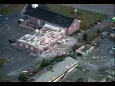 an aerial view of a building that has been destroyed