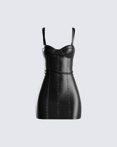 Dangerous, but in all the best ways 😏 Tempt them with a good time in this edgy, sexy vegan leather dress complete with an underwire bra and open lace back 🖤 Backless Corset Dress With Built-in Bra For Night Out, Chic Boned Corset Dress For Night Out, Chic Corset Dress With Boning For Night Out, Bodycon Boned Corset Dress For Night Out, Gothic Corset Dress With Straps For Night Out, Backless Corset Dress With Adjustable Straps For Night Out, Fitted Edgy Faux Leather Mini Dress, Fitted Faux Leather Bodycon Dress For Night Out, Gothic Corset Dress For Night Out