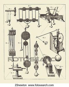 an old drawing of different types of pendulums and levers from the 19th century