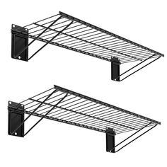 two metal shelves with brackets attached to them