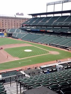 an empty baseball stadium filled with green seats