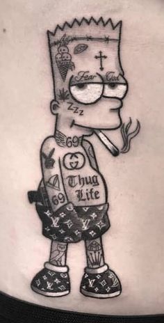 the simpsons tattoo is shown on the stomach