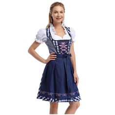 Feature: Women's holiday costumes dress for festival. Splicing suits, cold shoulder, short sleeve, slim fit A swing dress for casual wear. Blue Fitted Dress For Oktoberfest, Fitted Blue Dress For Oktoberfest, Women's Cosplay, Carnival Outfit, Outfit Denim, Womens Cosplay, Dress Traditional, Carnival Halloween, Holiday Costumes