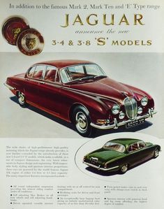 an advertisement for jaguar cars from the 1950's and early 1960s's,