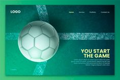 a soccer ball is on the corner of a green banner or advertisement