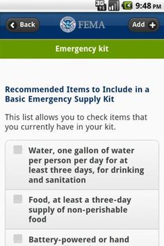 FEMA provides a mobile app that contains disaster safety information, what to store in your emergency kit, emergency meeting location information, and a map with open shelters and open Disaster Recovery Centers (DRCs). Emergency Kit Checklist, Emergency Shelter, Emergency Prepping, Disaster Preparedness, Family Plan