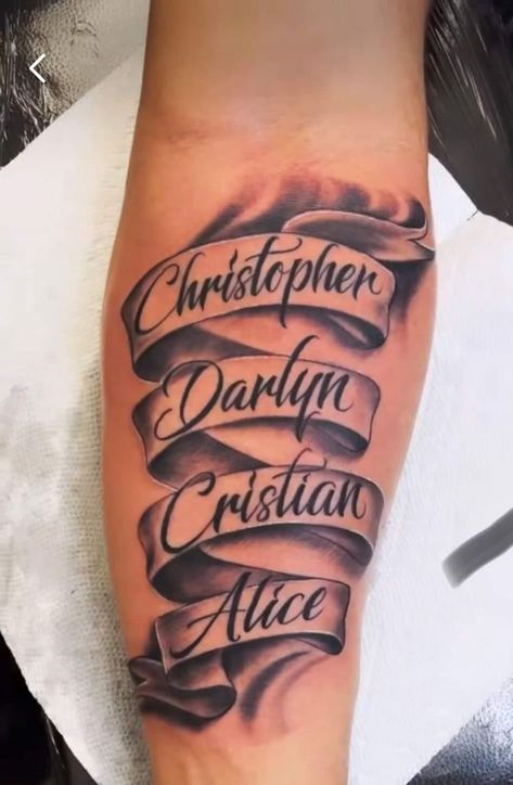 b9326f26-af76-4270-ada3-713c28a18210 Tattoo Ideas For Men Letters, Males Tattoos Ideas, Grandkids Tattoo Ideas Grandchildren For Men, Family Leg Tattoo Men, Family Tattoos For Men Leg, Unique Family Tattoos For Men, Family Names Tattoos For Men, Unique Name Tattoos For Men, 4 Names Tattoo Ideas