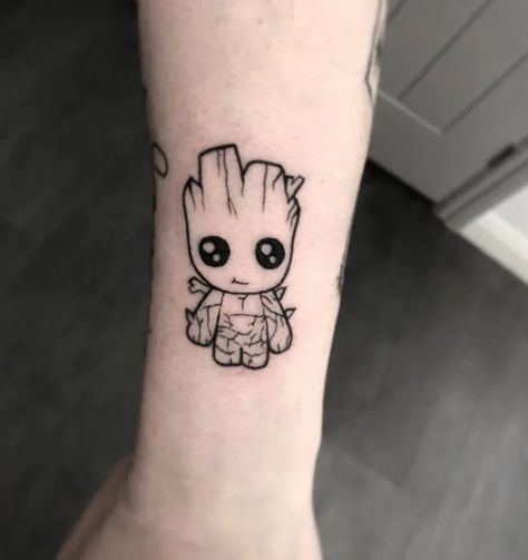 Groot Tattoo Ideas, Baby Groot Tattoo, Small Tattoos For Guys Arm, Groot Tattoo, Simple Arm Tattoos, Simple Tattoos For Guys, Dibujos Tattoo, Men's Small Tattoo, Saved Tattoo