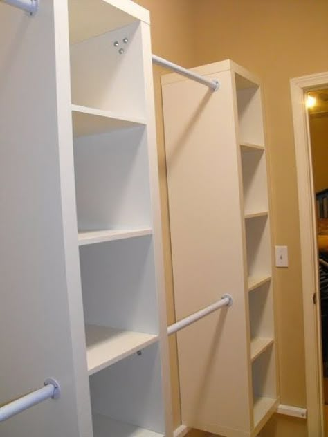 Expedit shelving in a walk-in closet is a cheap alternative to custom closets. | 37 Clever Ways To Organize Your Entire Life With Ikea Cheap Bookcase, Closet Ikea, Koti Diy, Dressing Room Closet, Walking Closet, Diy Casa, Ikea Hackers, غرفة ملابس, Closet Makeover