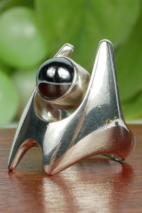 Chunky Jewelry Rings, Modernist Jewelry Mid Century, George Jensen Jewelry, Silver Goth Jewelry, Reticulated Silver Jewelry, Strange Rings, Georg Jensen Ring, Brutalist Ring, Contemporary Jewelry Rings