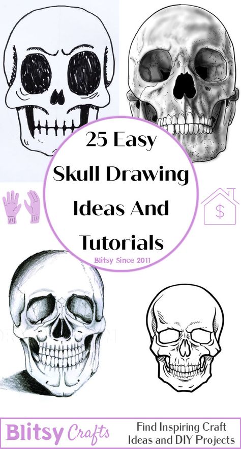 Cool Skull Drawings Easy, Halloween Skull Drawing, Skeleton Head Drawing, Simple Skull Drawing, Halloween Drawings Ideas Easy, Human Skull Drawing, Sugar Skull Art Drawing, Skull Drawing Sketches, Skull Artwork Illustrations