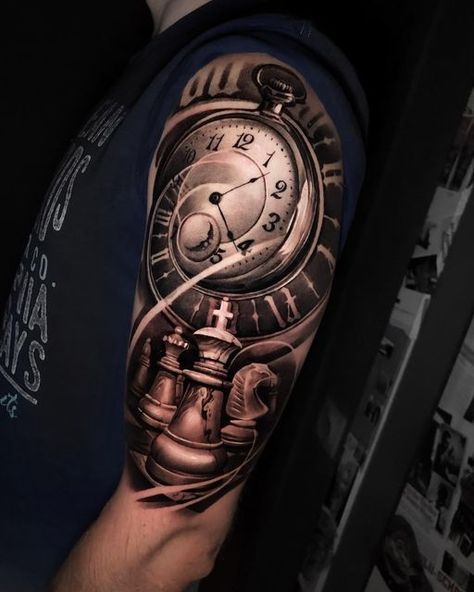 Евгений Швырев on Instagram: "2 сеанса #tattooartist #tattoo #tattoos #pocketwatch #tattooshop #tattooed #tattooart #tattooist #tattooing #tattooink #tattoolove #ink #inked #inkedgirl #clock #art #inklife #realismtattoo #blackandgreytattoo #inkstagram #tattooconvention #blackandgrey #moscow" Chess Piece Tattoo, Chess Tattoo, Clock Tattoo Design, Tattoo Convention, Clock Tattoo, Old Tattoos, Best Sleeve Tattoos, English Tattoo, Realism Tattoo