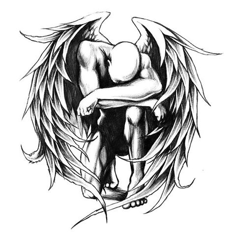 An awesome black and gray tattoo design of a fallen angel. Style: Black and Gray. Color: Gray. Tags: Awesome Dark Angel Tattoo, Fallen Angel Tattoo, Archangel Tattoo, Angel Falls, Wing Tattoo Designs, Kunst Tattoos, Muster Tattoos, Angel Wings Tattoo, Angel Tattoo Designs