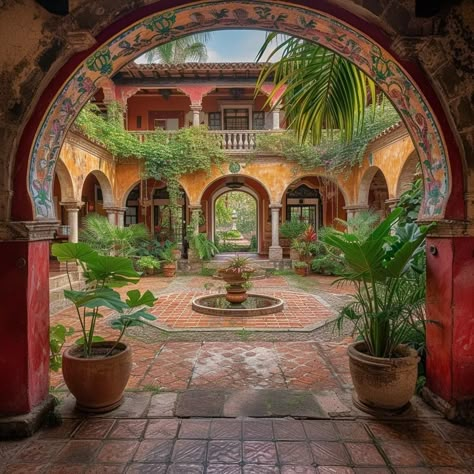 Mexican hacienda Mexican Style Backyard, Spanish Style Backyard, Mexican Courtyard, Hacienda Homes, Mexican Hacienda, Hacienda Style Homes, Latest Kitchen Designs, Mexico House, Spanish Villa