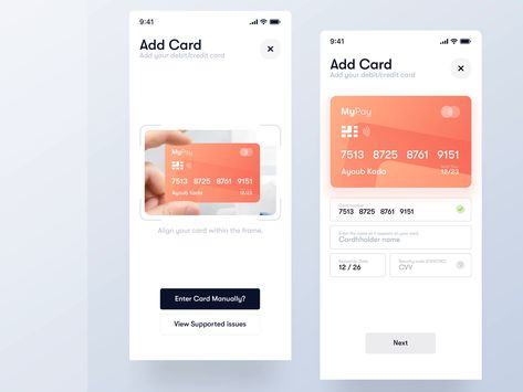 Add New Credit Card - 3D Interaction by Ayoub kada Finance Design, Card Ui, Credit Card App, Credit Card Application, Mobile App Design Inspiration, App Interface Design, Mobile Ui Design, App Design Inspiration, App Interface