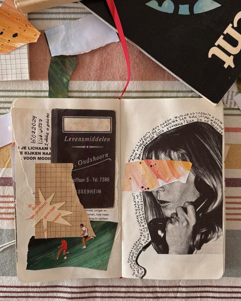 A two-page spread in my collaging notebook ⛹️ 📖 #collage #collageillustration #коллаж Collage Notebook, Notebook Collage, Art Lifestyle, Collage Illustration, Instagram A, Vintage Art, Notebook, Collage, Lifestyle