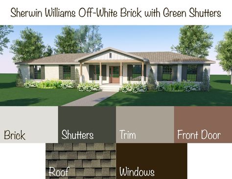 SHERWIN WILLIAMS Exterior Paint Colors With off White Brick - Etsy Sherwin Williams Exterior Paint, Painted Brick Ranch, Sherwin Williams Exterior Paint Colors, Brick Paint Colors, Brick House Exterior Makeover, Brick Ranch Houses, Sherwin Williams Exterior, Roof Shingle Colors, Painted Brick Exteriors