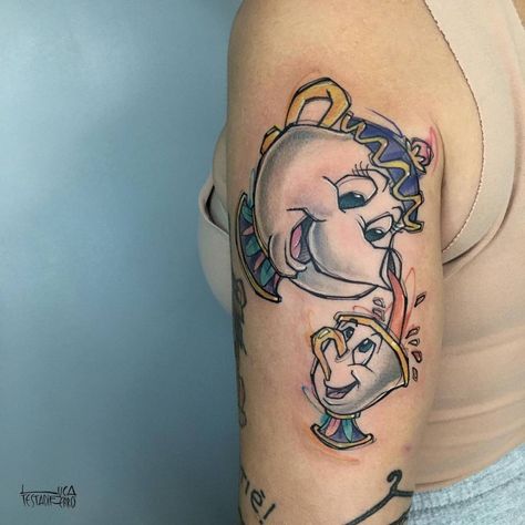 Mrs Potts And Chip Tattoo, Disney Characters Cartoon, Chip Tattoo, Beauty And The Beast 1991, Mrs Potts And Chip, Home Objects, Characters Disney, Mrs Potts, Characters Cartoon