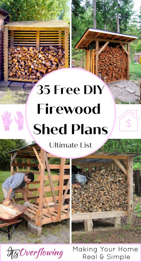 How To Build A Wood Shed Out Of Pallets, Shed For Wood Storage, Outside Wood Storage Ideas Firewood Rack, Wood Shed From Pallets, Diy Wood Shed Pallets, Pallet Woodshed Wood Storage, Wood Shed Pallet, Diy Woodshed Ideas, Firewood Shelter Diy