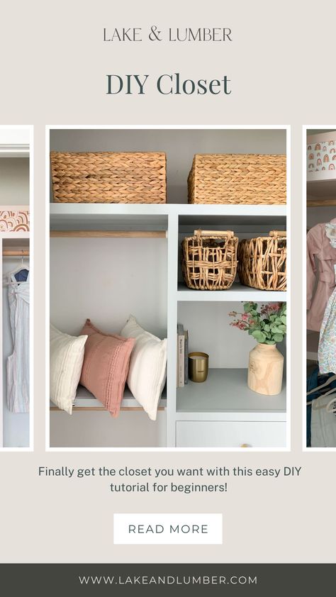 Pinterest Pin of DIY Custom Closets. Diy Linen Closet, Diy Closets, Easy Closet Shelves, Easy Closet, Diy Custom Closet, Simple Closet, Closet Remodel, Closet Rod, Closet Shelves