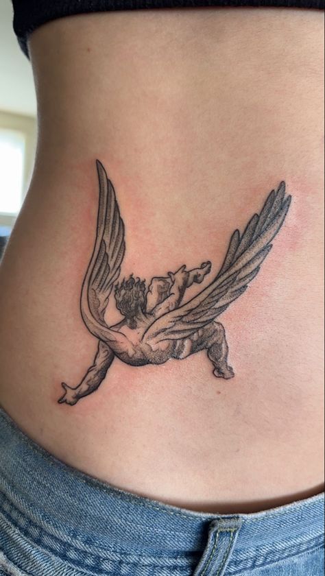 Angel Lovers Tattoo, Fallen Tattoo Angel, Fall Of Man Tattoo, Renassaince Tattoo, Angel Tattoo For Women Back, Full Back Wing Tattoo, Small Fallen Angel Tattoo, Seraph Angel Tattoo, Covering Tattoos With Another