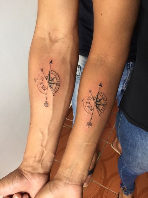 50 Unique Couple Tattoo Ideas For Expression of Love Love Couples Tattoos, Most Unique Couple Tattoos, Travel Couple Tattoo Ideas, Matching Tattoos For Partners, King Queen Matching Tattoos, Tattoo For Marriage, Couples Forearm Tattoos, Matching Arrow Tattoos Couple, Couples Adventure Tattoos